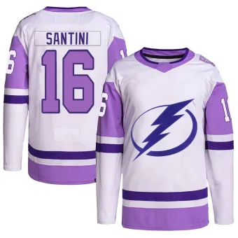 Men's Steven Santini Tampa Bay Lightning Hockey Fights Cancer Primegreen Jersey - White/Purple Authentic