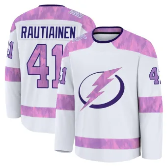 Youth Benjamin Rautiainen Tampa Bay Lightning 2024 Hockey Fights Cancer Practice Jersey - White Premium